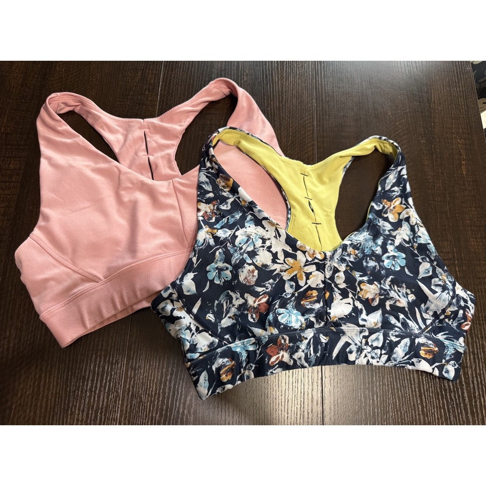 Dip Womens 2 Pack Yoga Tops Sports Bras Pink Floral Blue Size L 1062